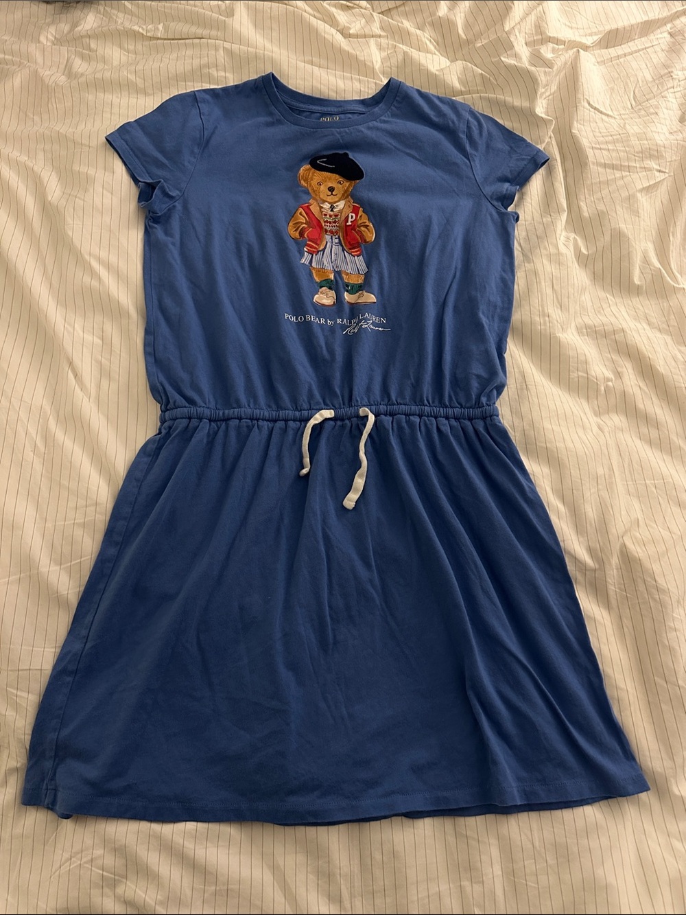 Ralph Lauren Blue Polo Bear Drawstring Waist Cotton Dress - XL